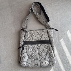 Thirty One Gray Quilted Poppy Floral Crossbody Shoulder Bag - Gray